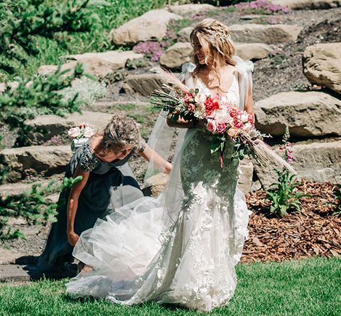 Bride wedding dress and flowers